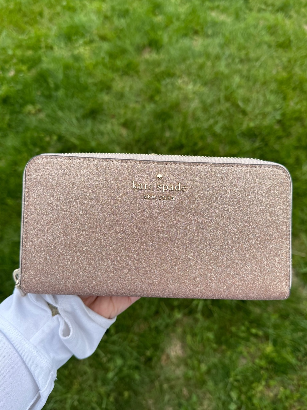 Kate Spade Large Continental Wallet Rose Gold Glitter NWOT
